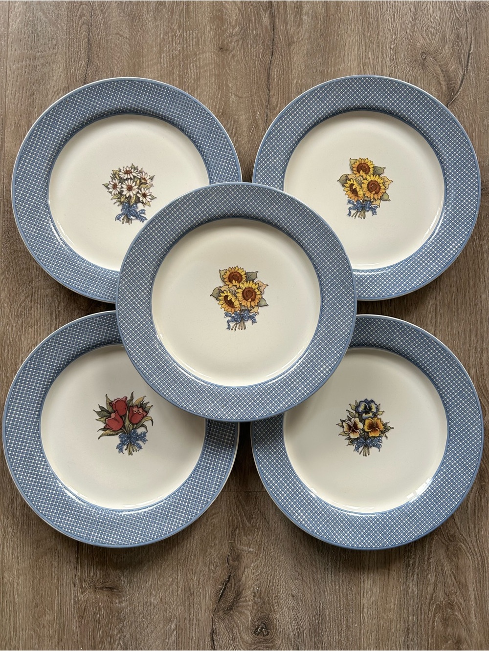 Vintage Farmehouse Blue Susan Winget Dinner Plates -1996 Set of 5
